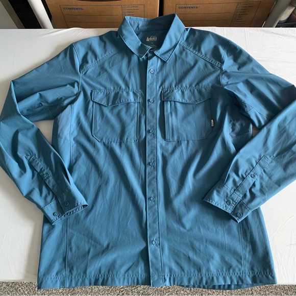 REI Co-op Button Up Shirt Mens L Performance UPF 50 Lightweight Hiking Outdoor - Picture 3 of 14
